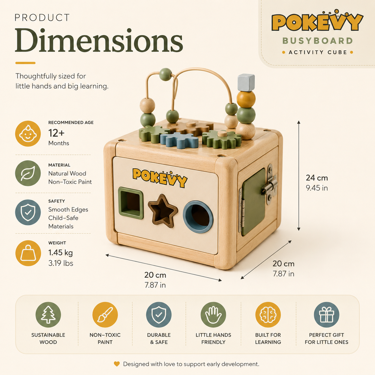 Pokevy BusyBoard Montessori Activity Cube