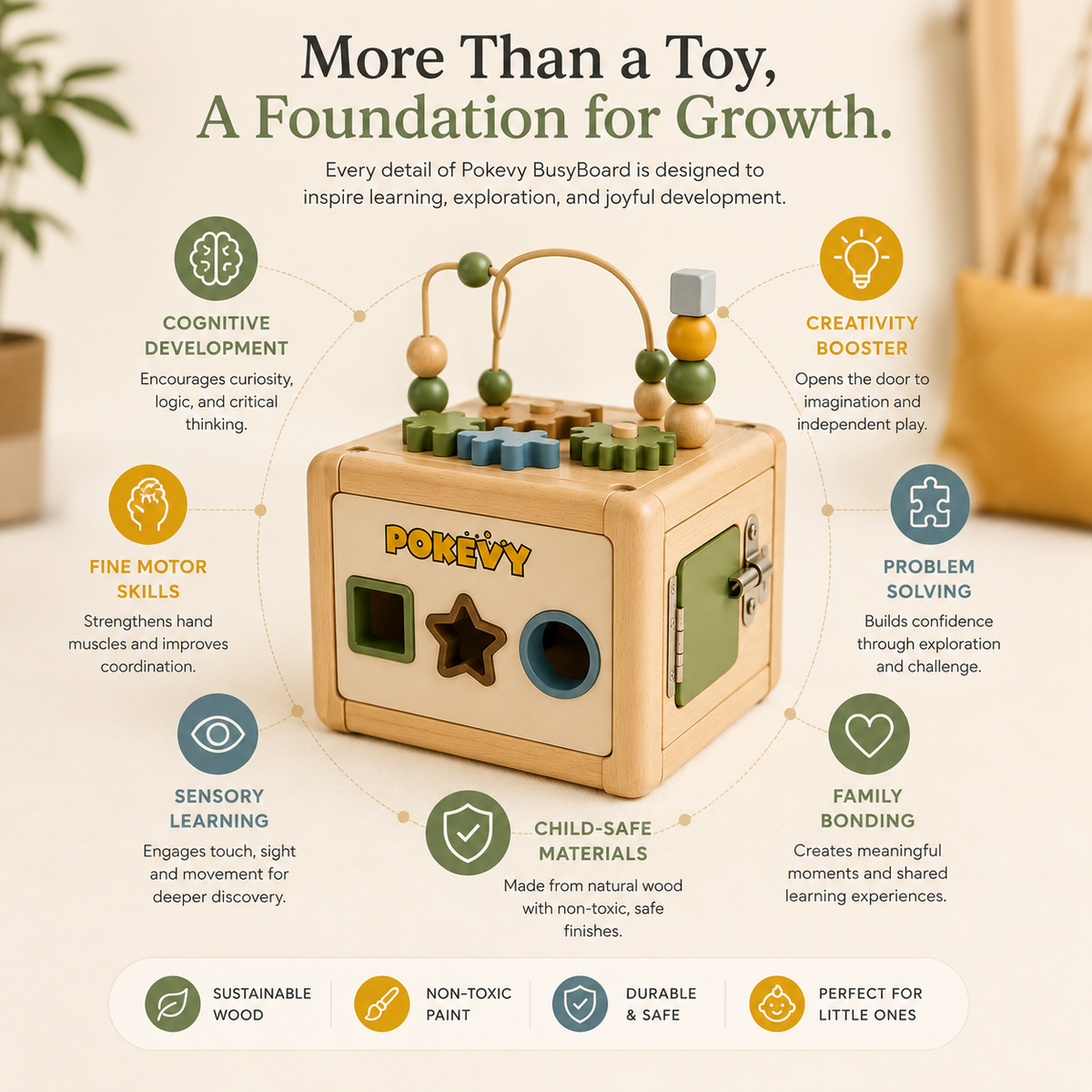 Pokevy BusyBoard Montessori Activity Cube